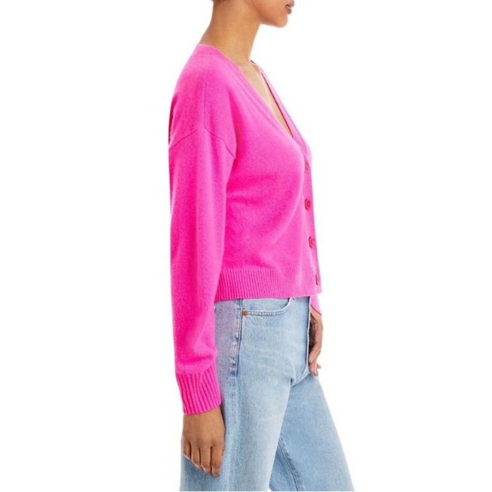 Aqua Womens Front Button Cashmere V-Neck Cardigan Sweater V10337 Neon Pink L - Picture 15 of 16